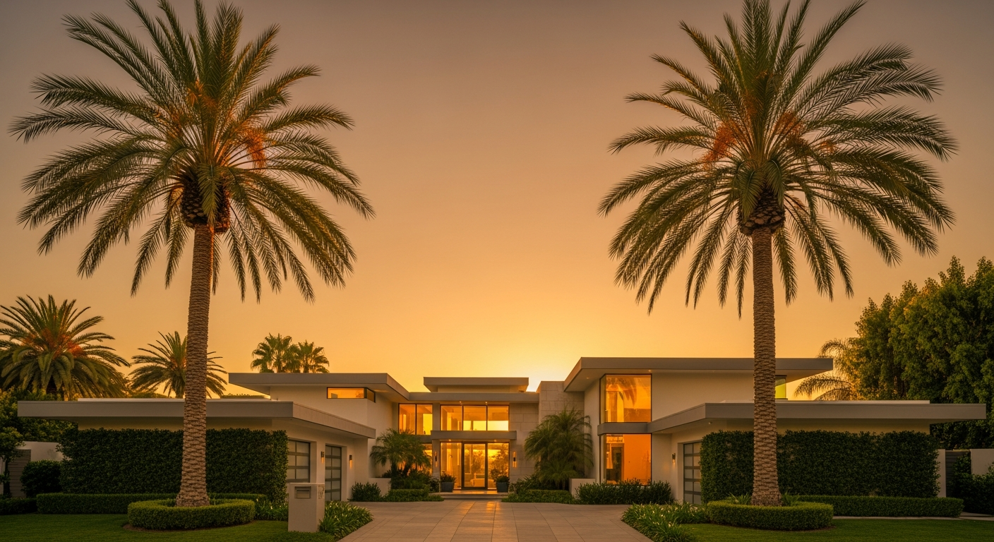 Beautiful modern California home at golden hour