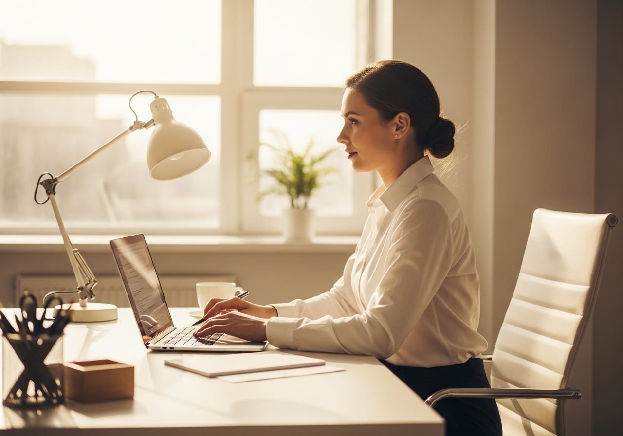 Professional working at a bright modern desk